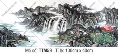 Tranh Thủy Mặc Xưa TTM59, dòng thác ngọc và xóm núi mờ sương Tranh Thủy Mặc Xưa TTM59, dòng thác ngọc và xóm núi mờ sương