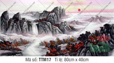 Tranh Tường Thủy Mặc TTM17, Tuyệt Tác Sơn Thủy Và Mây Núi Mùa Thu Tranh Tường Thủy Mặc TTM17, Tuyệt Tác Sơn Thủy Và Mây Núi Mùa Thu