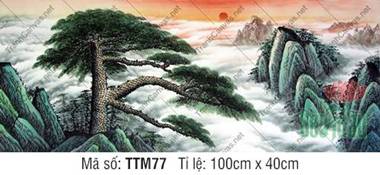 Tranh Tường Thủy Mặc TTM77, Cây Tùng Cổ Giữa Biển Mây Tranh Tường Thủy Mặc TTM77, Cây Tùng Cổ Giữa Biển Mây