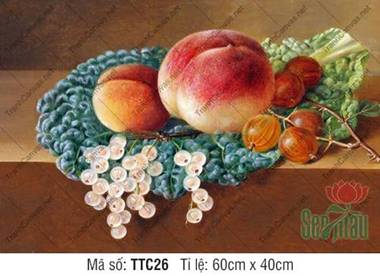 Tranh In Tĩnh Vật TTC26, Vẻ Đẹp Quả Đào Và Lý Chua Trắng