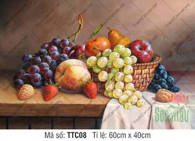 Tranh Tĩnh Vật Đẹp Nhất TTC08, Tác Phẩm Giỏ Trái Cây Cổ Điển