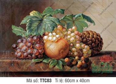 Tranh Tĩnh Vật Hoa Và Quả TTC03, Tác Phẩm Nho Và Trái Cây Cổ Điển