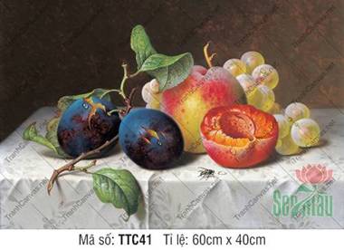 Tranh Tĩnh Vật TTC41, Vẻ Đẹp Tả Thực Của Quả Mận Và Nho Xanh