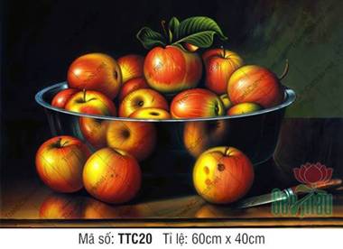 Tranh Tĩnh Vật Trái Táo TTC20, Thau Táo Đỏ Vàng Cổ Điển