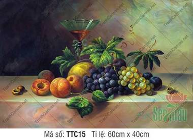 Tranh Tĩnh Vật Vẽ TTC15, Tuyệt Tác Hoa Quả Và Ly Rượu Cổ Điển