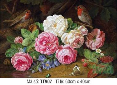 Tranh Tĩnh Vật Hoa Đẹp Nhất TTV07, Vẻ Đẹp Cổ Điển Sinh Động