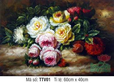 Tranh Tĩnh Vật Hoa Hồng TTV01, vẻ đẹp sơn dầu đa sắc cổ điển