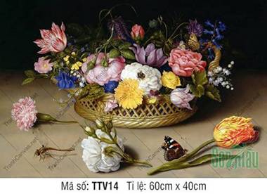 Tranh Tĩnh Vật Sơn Dầu TTV14, vẻ đẹp giỏ hoa rực rỡ